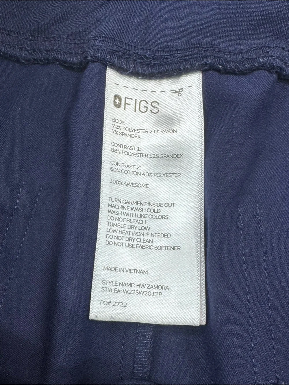 FIGS Scrubs, Zamora Jogger Scrub Pants, Navy Blue, Tapered Ankle Cuffs, Sz. L/P